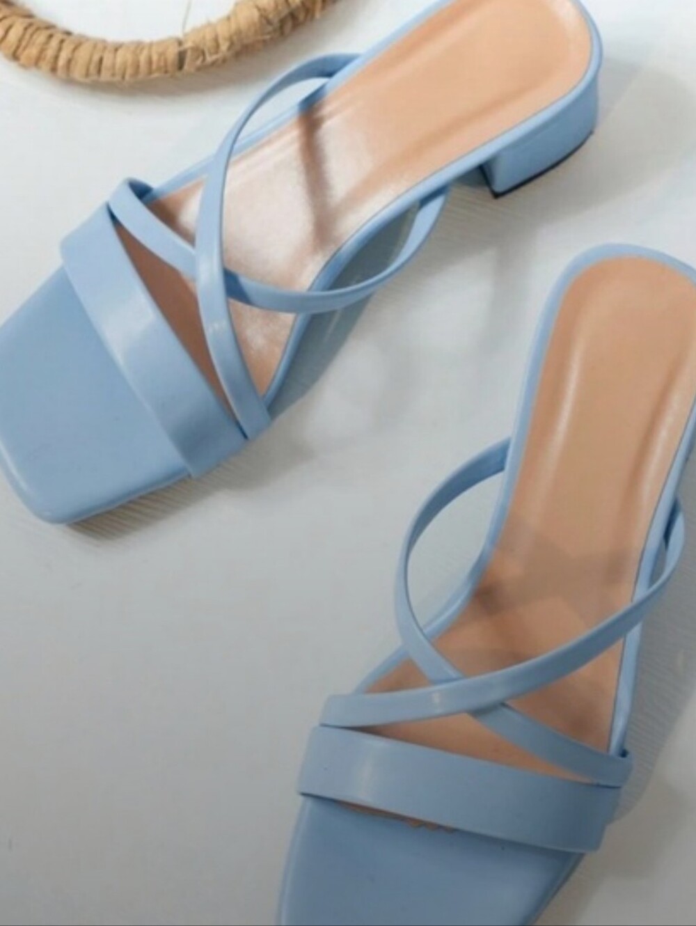 Women’s Strappy Square-Toe Slide Sandals - Light Blue Size 42 Us 10